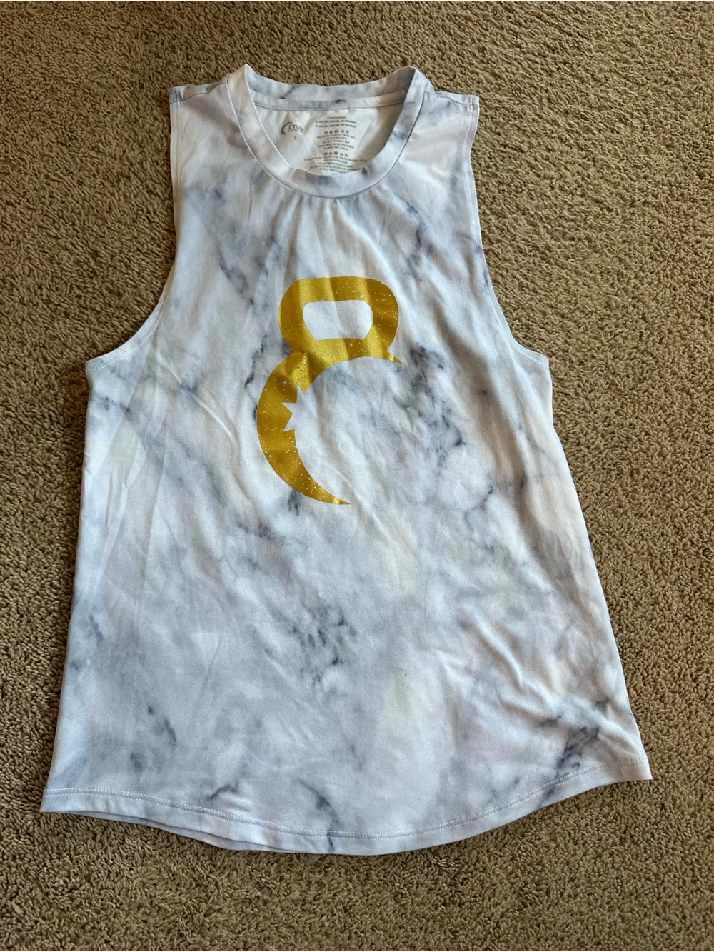 Zyia Active Light Gray and White Tank with Metallic Logo Print.